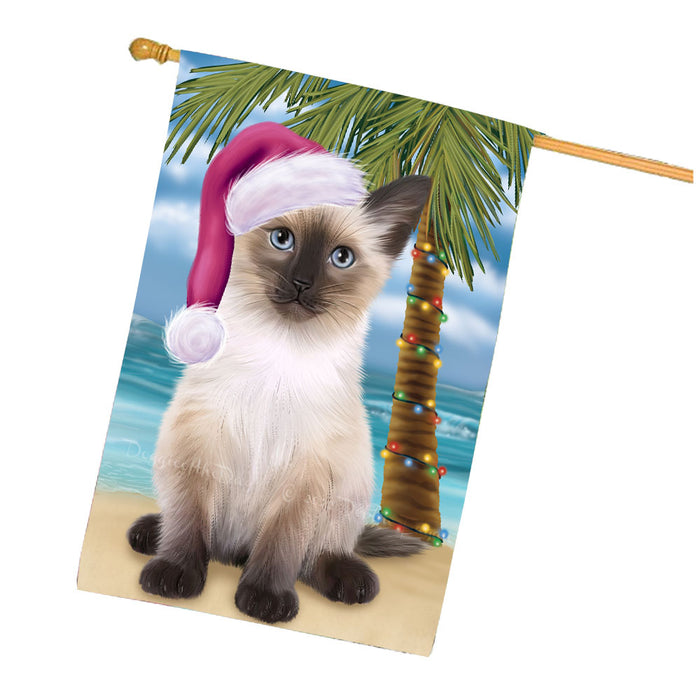 Christmas Summertime Beach Siamese Cat House Flag Outdoor Decorative Double Sided Pet Portrait Weather Resistant Premium Quality Animal Printed Home Decorative Flags 100% Polyester FLG68797