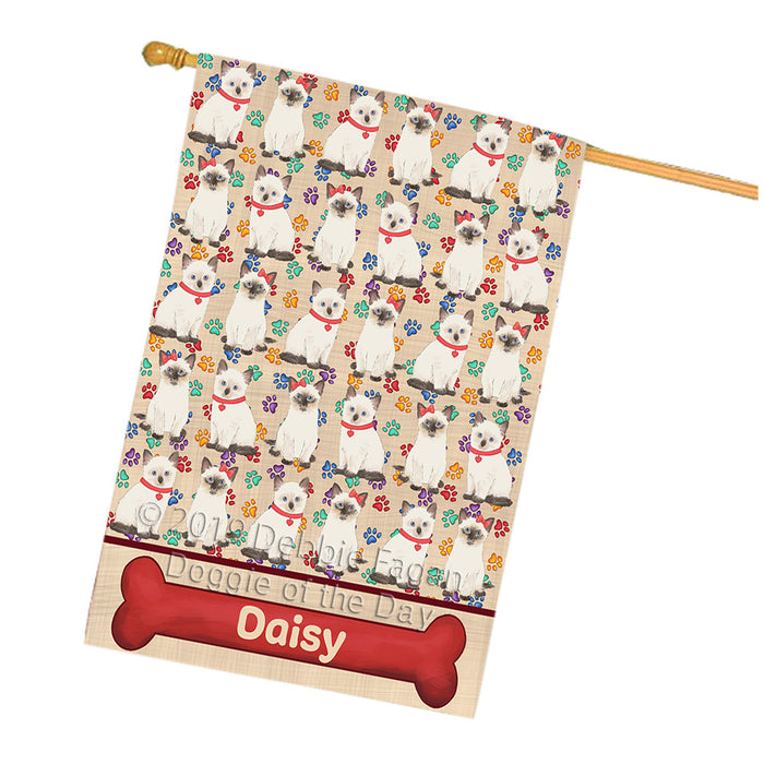Rainbow Paw Print Siamese Cats House Flag FLG65384
