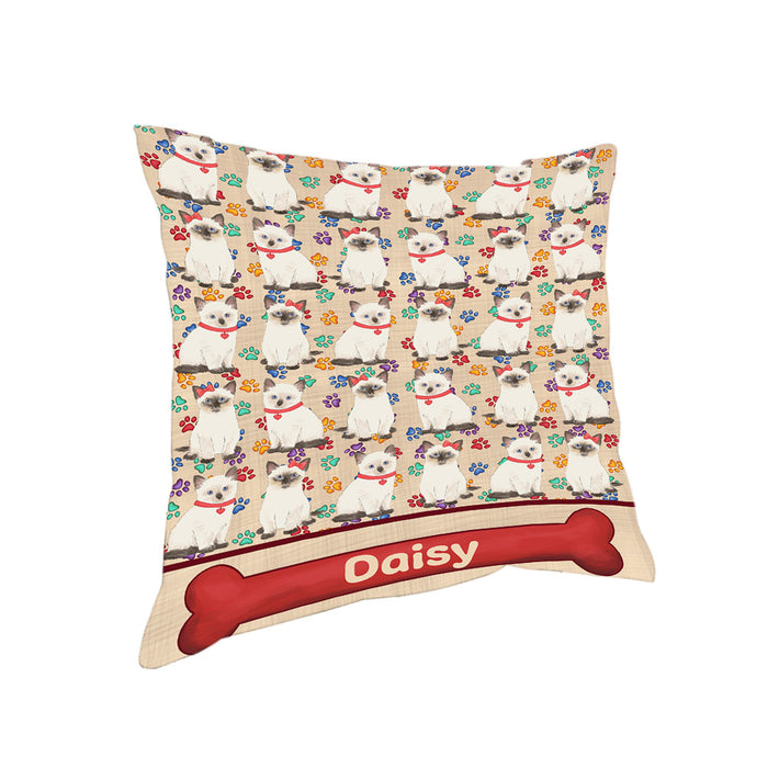 Rainbow Paw Print Siamese Cats Pillow PIL84416