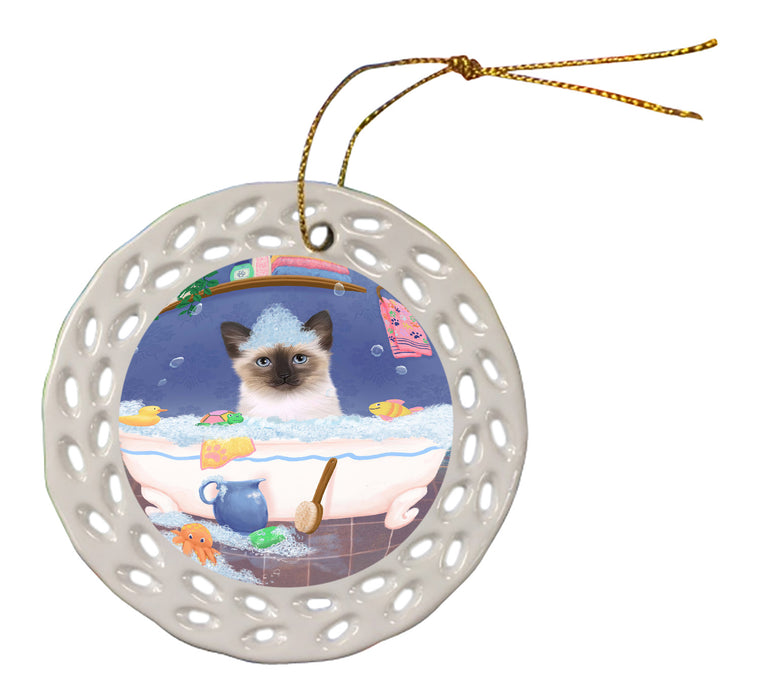 Rub A Dub Dog In A Tub Siamese Cat Doily Ornament DPOR58342