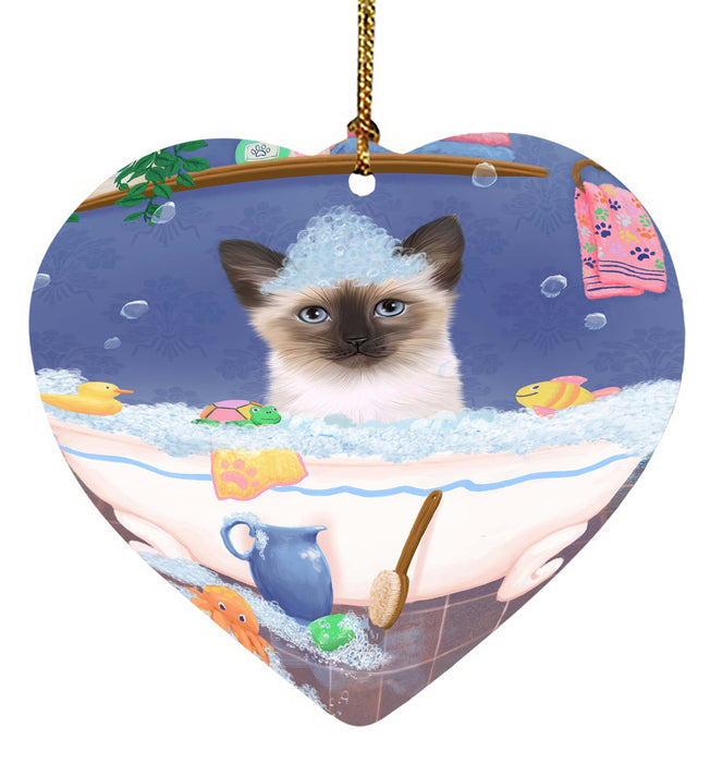Rub A Dub Dog In A Tub Siamese Cat Heart Christmas Ornament HPORA58691