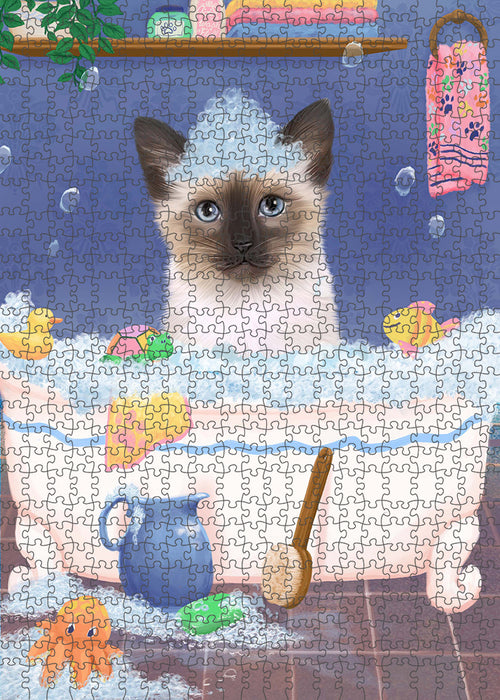 Rub A Dub Dog In A Tub Siamese Cat Portrait Jigsaw Puzzle for Adults Animal Interlocking Puzzle Game Unique Gift for Dog Lover's with Metal Tin Box PZL363