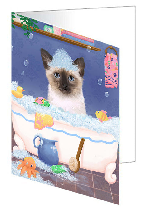 Rub A Dub Dog In A Tub Siamese Cat Handmade Artwork Assorted Pets Greeting Cards and Note Cards with Envelopes for All Occasions and Holiday Seasons GCD79667