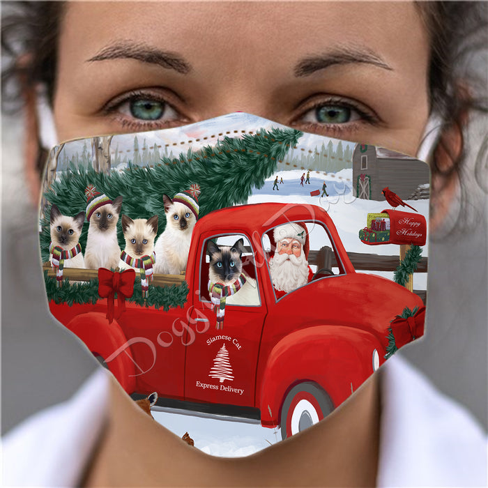 Christmas Santa Express Delivery Red Truck Siamese Cats Face Mask FM48475