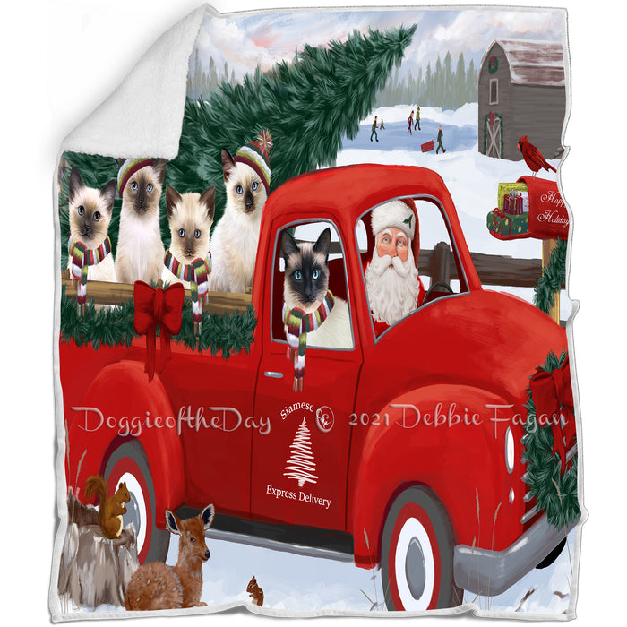 Christmas Santa Express Delivery Red Truck Siamese Cats Family Blanket BLNKT112998