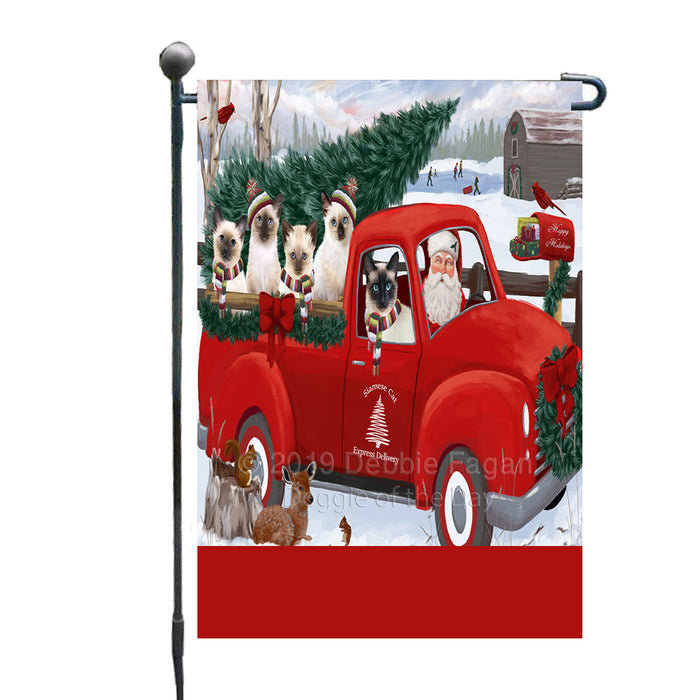 Personalized Christmas Santa Red Truck Express Delivery Siamese Cats Custom Garden Flags GFLG-DOTD-A57685