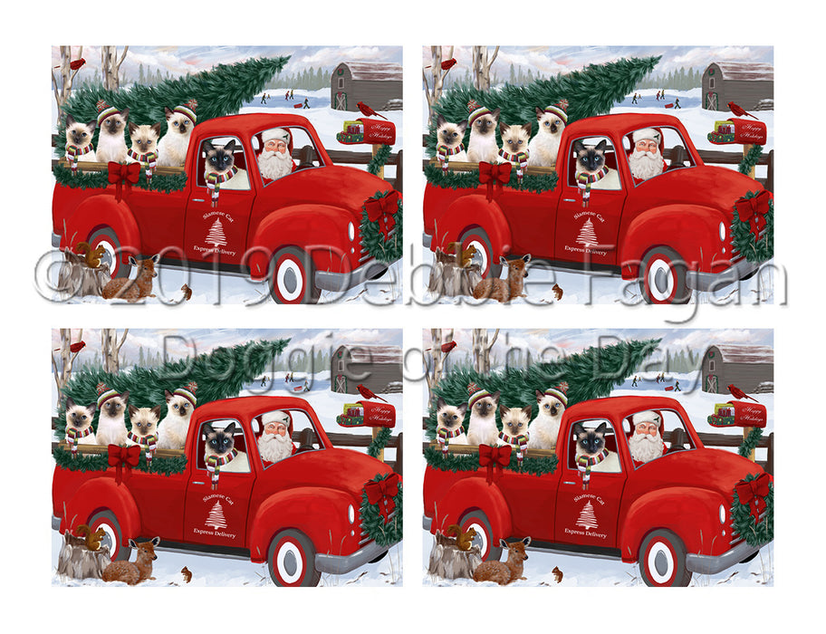 Christmas Santa Express Delivery Red Truck Siamese Cats Placemat