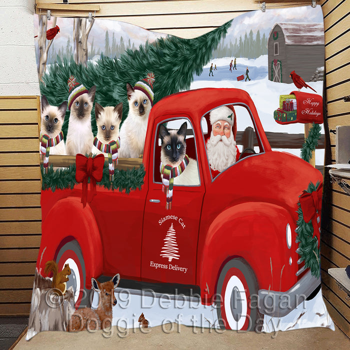 Christmas Santa Express Delivery Red Truck Siamese Cats Quilt