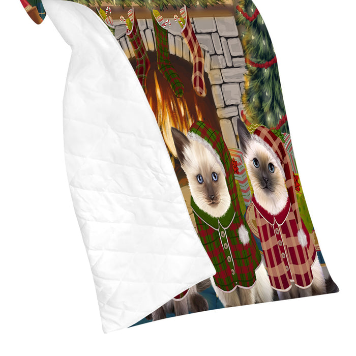 Christmas Cozy Holiday Fire Tails Siamese Cats Quilt