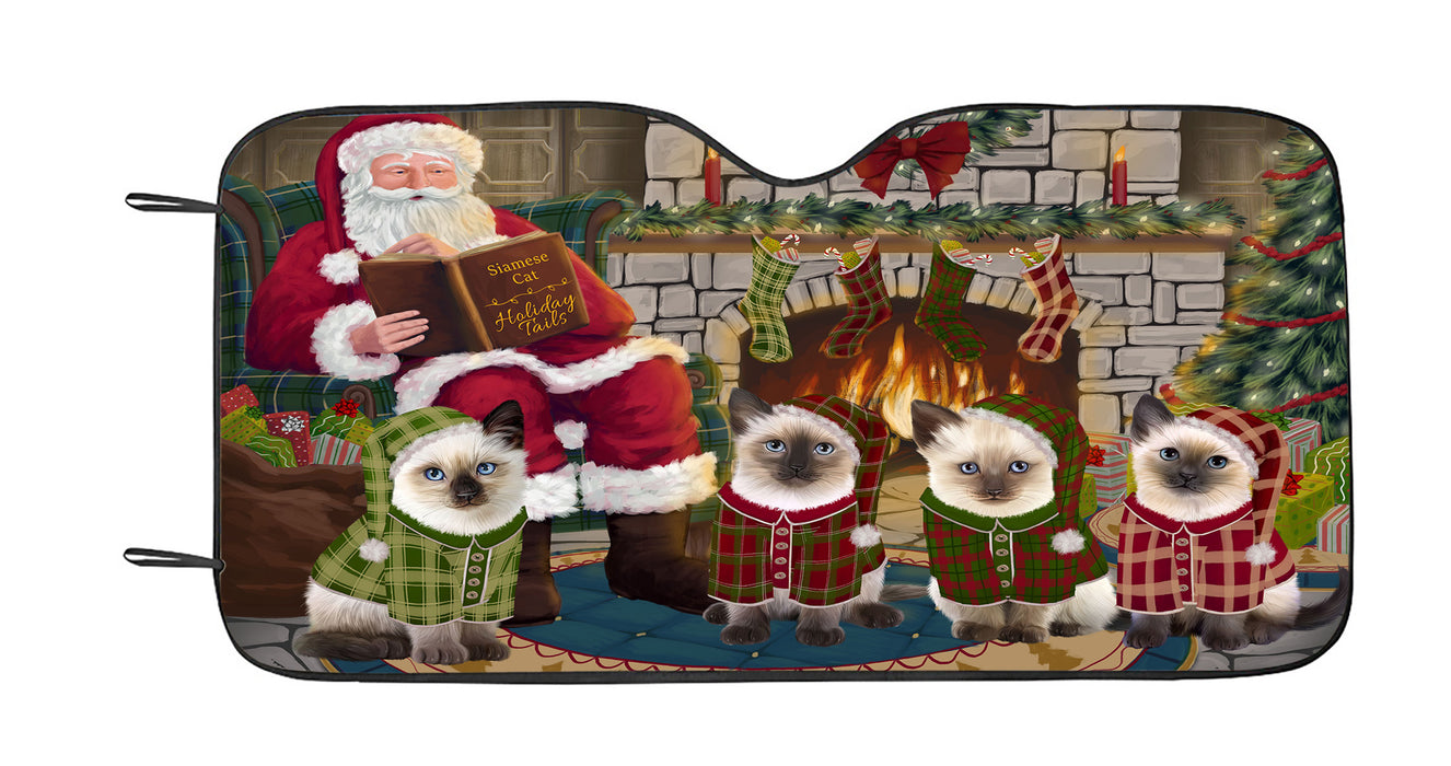 Christmas Cozy Holiday Fire Tails Siamese Cats Car Sun Shade