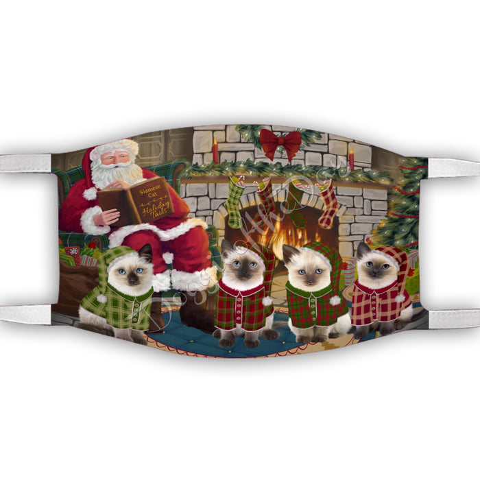 Christmas Cozy Holiday Fire Tails Siamese Cats Face Mask FM48669
