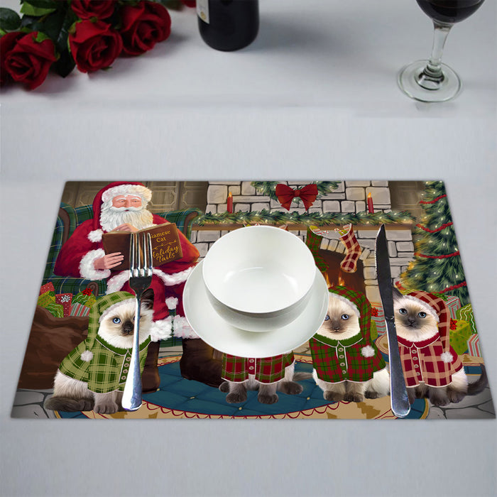 Christmas Cozy Holiday Fire Tails Siamese Cats Placemat
