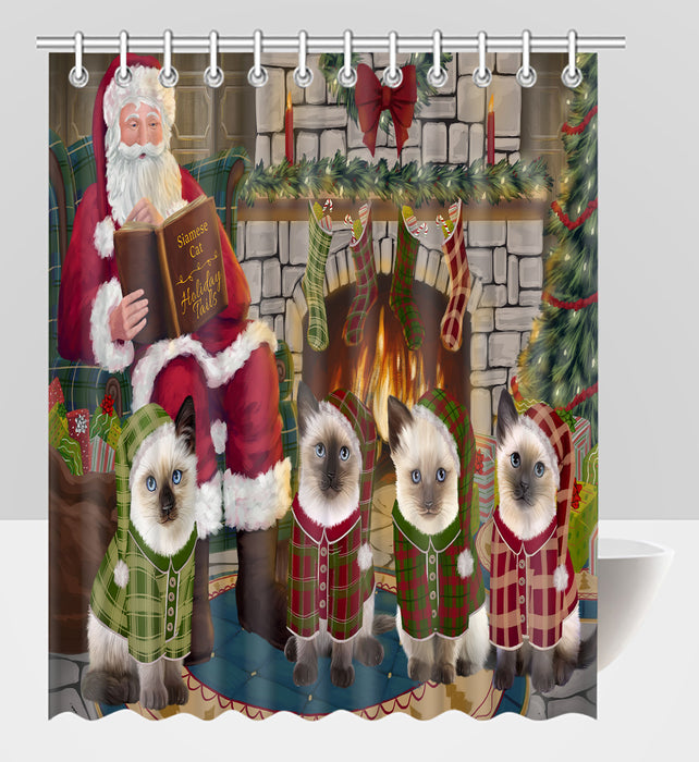 Christmas Cozy Holiday Fire Tails Siamese Cats Shower Curtain