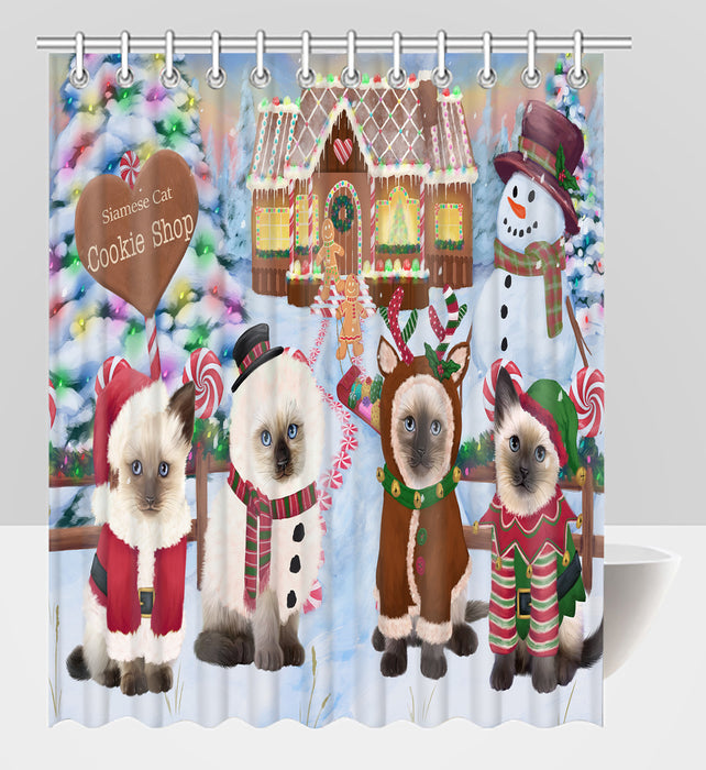 Holiday Gingerbread Cookie Siamese Cats Shower Curtain
