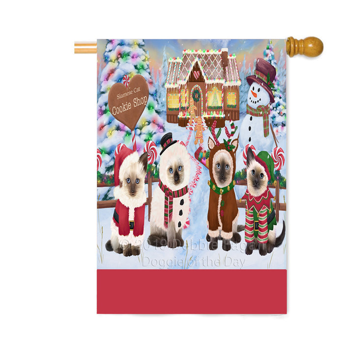 Personalized Holiday Gingerbread Cookie Shop Siamese Cats Custom House Flag FLG-DOTD-A59296