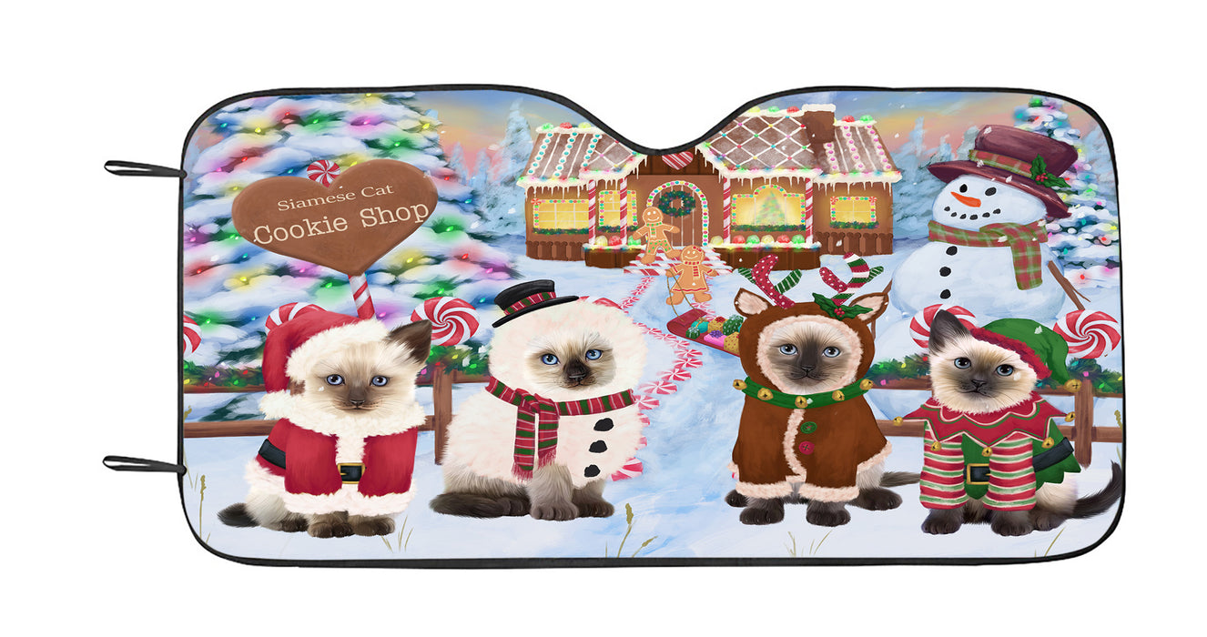 Holiday Gingerbread Cookie Siamese Cats Car Sun Shade