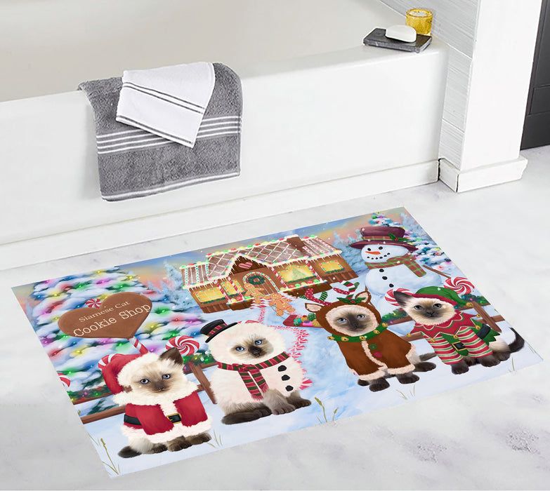 Holiday Gingerbread Cookie Siamese Cats Bath Mat