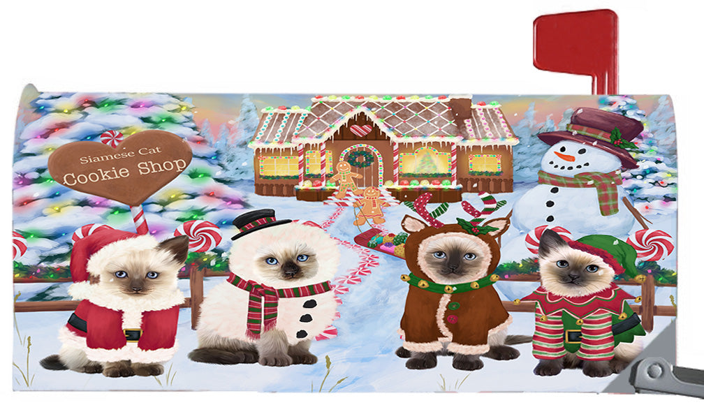 Christmas Holiday Gingerbread Cookie Shop Siamese Cats 6.5 x 19 Inches Magnetic Mailbox Cover Post Box Cover Wraps Garden Yard Décor MBC49027