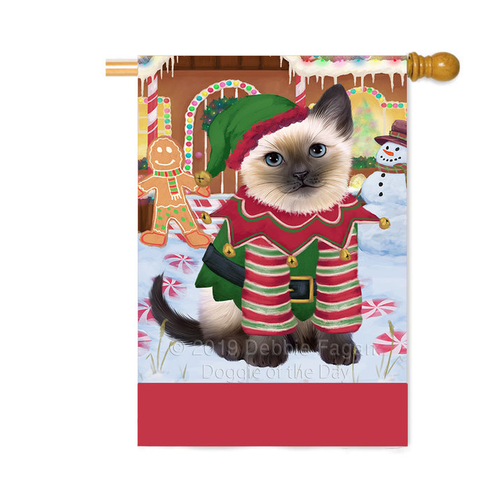 Personalized Gingerbread Candyfest Siamese Cat Custom House Flag FLG63965