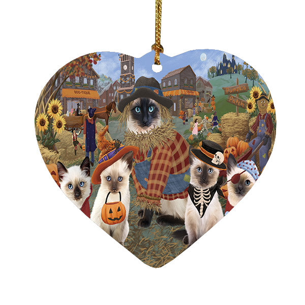 Halloween 'Round Town Siamese Cats Heart Christmas Ornament HPOR57705
