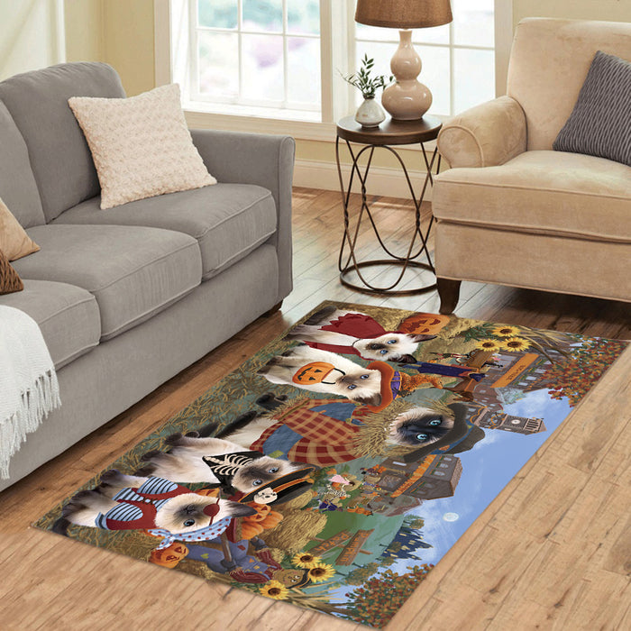 Halloween 'Round Town and Fall Pumpkin Scarecrow Both Siamese Cats Area Rug