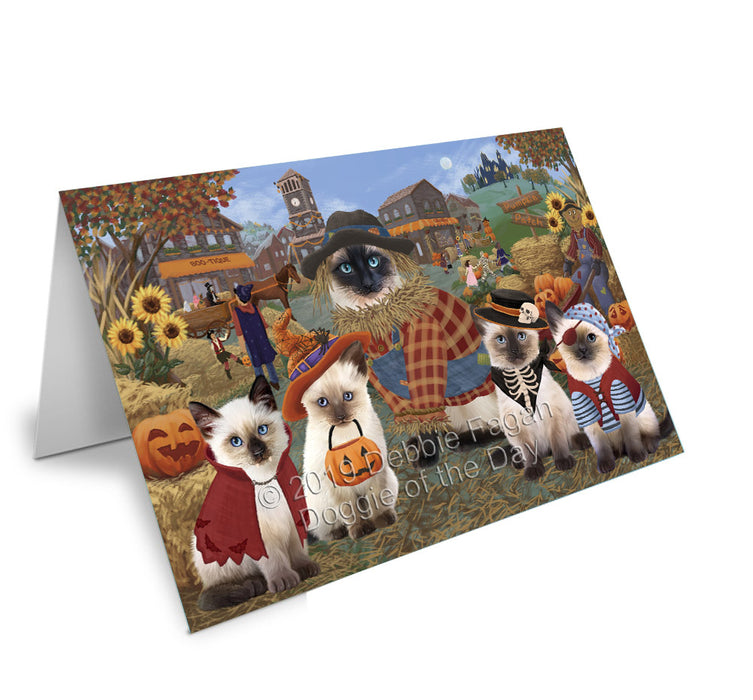 Halloween 'Round Town Siamese Cats Handmade Artwork Assorted Pets Greeting Cards and Note Cards with Envelopes for All Occasions and Holiday Seasons GCD78461