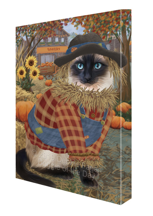 Fall Pumpkin Scarecrow Siamese Cats Canvas Print Wall Art Décor CVS144557