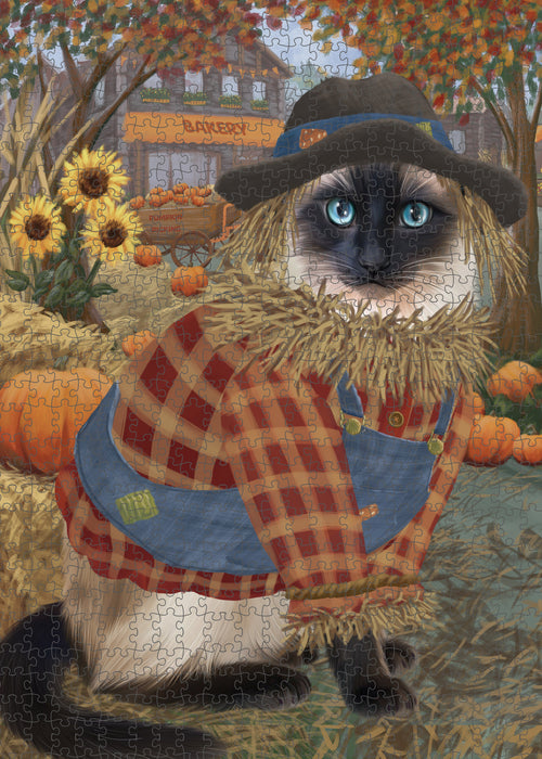 Fall Pumpkin Scarecrow Siamese Cats Puzzle with Photo Tin PUZL99032