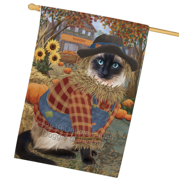 Fall Pumpkin Scarecrow Siamese Cats House Flag FLG65978