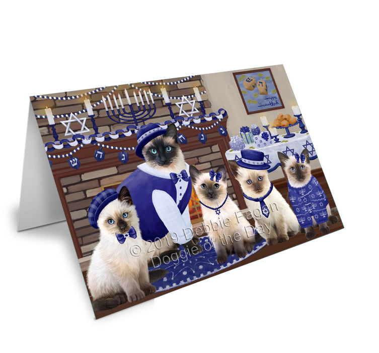 Happy Hanukkah Family Siamese Cats Handmade Artwork Assorted Pets Greeting Cards and Note Cards with Envelopes for All Occasions and Holiday Seasons GCD78551