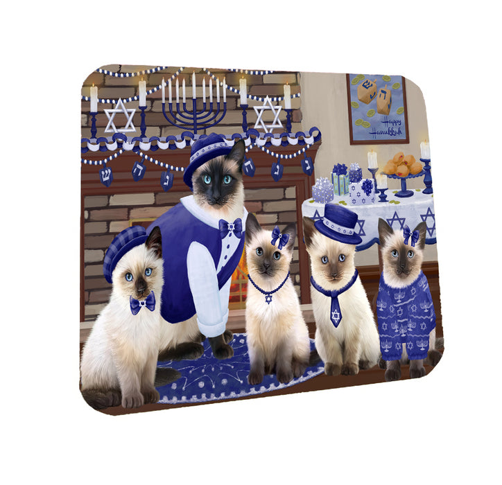 Happy Hanukkah Family Siamese Cats Coasters Set of 4 CSTA57878