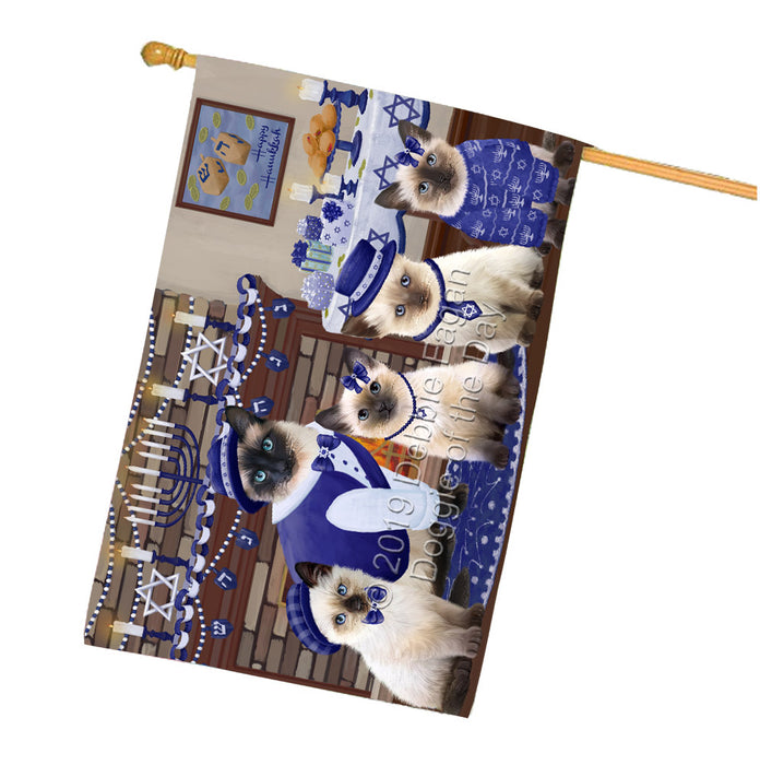 Happy Hanukkah Family Siamese Cats House Flag FLG65947