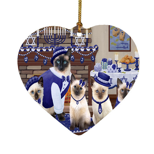 Happy Hanukkah Family Siamese Cats Heart Christmas Ornament HPOR57735