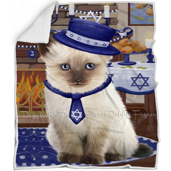 Happy Hanukkah Siamese Cat Blanket BLNKT144048