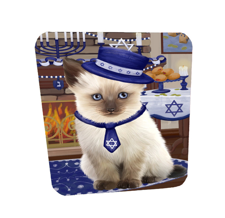 Happy Hanukkah Family Siamese Cats Coasters Set of 4 CSTA58763