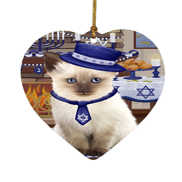 Happy Hanukkah Siamese Cat Heart Christmas Ornament HPOR57796