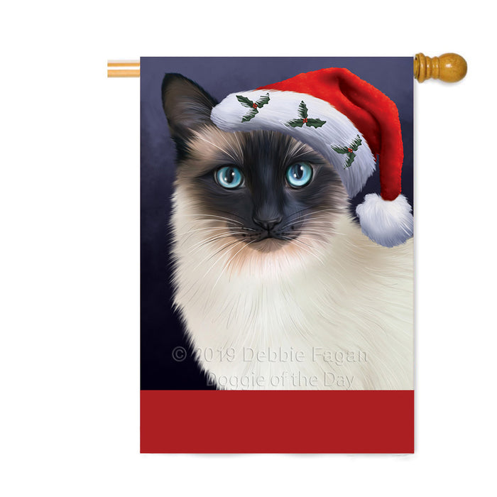 Personalized Christmas Holidays Siamese Cat Wearing Santa Hat Portrait Head Custom House Flag FLG-DOTD-A59916