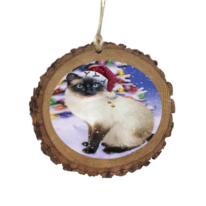 Winterland Wonderland Siamese Cat In Christmas Holiday Scenic Background Wooden Christmas Ornament WOR49640