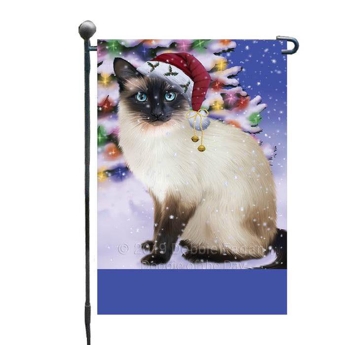 Personalized Winterland Wonderland Siamese Cat In Christmas Holiday Scenic Background Custom Garden Flags GFLG-DOTD-A61396