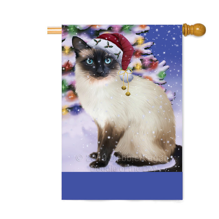 Personalized Winterland Wonderland Siamese Cat In Christmas Holiday Scenic Background Custom House Flag FLG-DOTD-A61452
