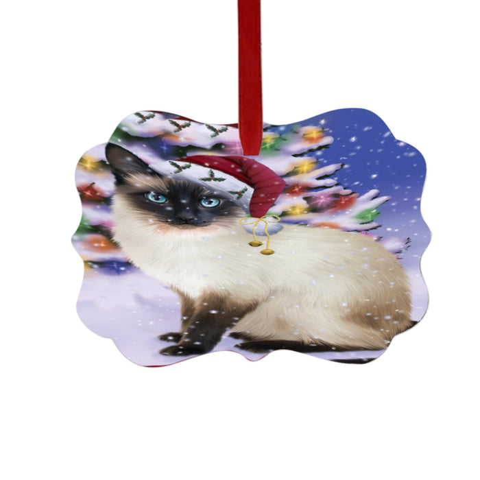 Winterland Wonderland Siamese Cat In Christmas Holiday Scenic Background Double-Sided Photo Benelux Christmas Ornament LOR49640
