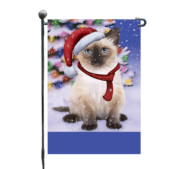 Personalized Winterland Wonderland Siamese Cat In Christmas Holiday Scenic Background Custom Garden Flags GFLG-DOTD-A61397