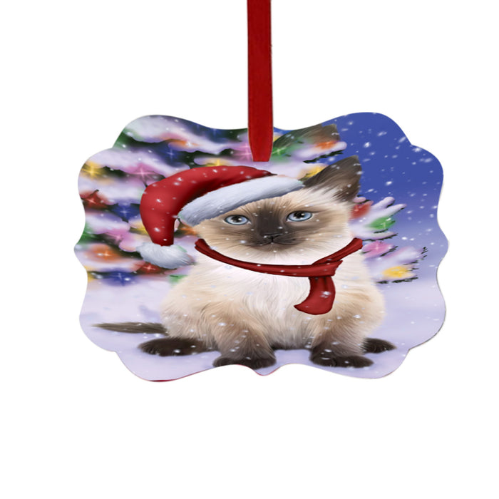 Winterland Wonderland Siamese Cat In Christmas Holiday Scenic Background Double-Sided Photo Benelux Christmas Ornament LOR49641