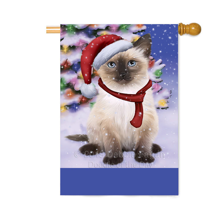 Personalized Winterland Wonderland Siamese Cat In Christmas Holiday Scenic Background Custom House Flag FLG-DOTD-A61453