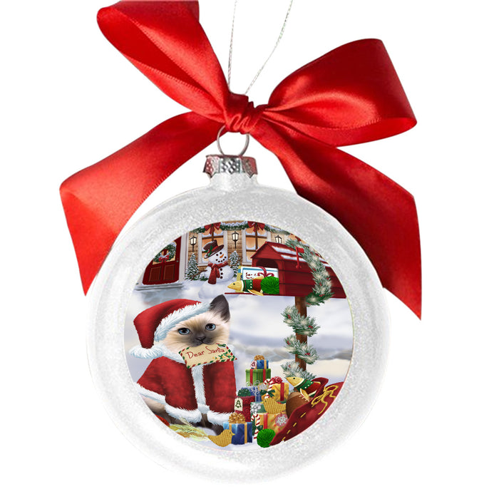 Siamese Cat Dear Santa Letter Christmas Holiday Mailbox White Round Ball Christmas Ornament WBSOR49083