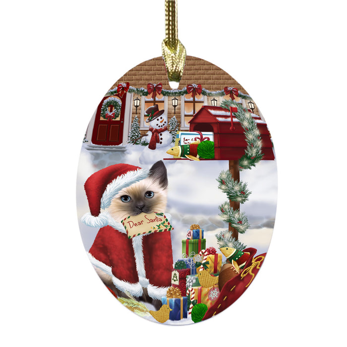 Siamese Cat Dear Santa Letter Christmas Holiday Mailbox Oval Glass Christmas Ornament OGOR49083