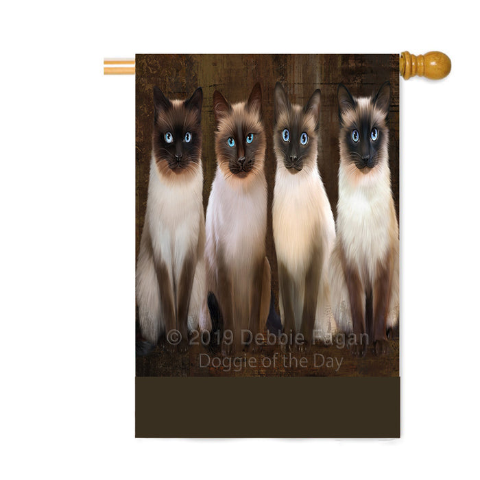 Personalized Rustic 4 Siamese Cats Custom House Flag FLG64433