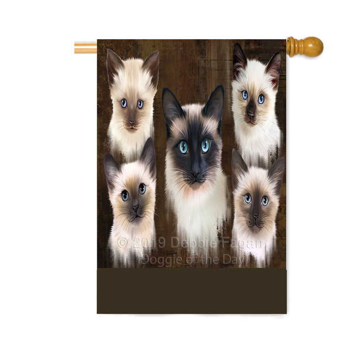 Personalized Rustic 5 Siamese Cats Custom House Flag FLG-DOTD-A62630