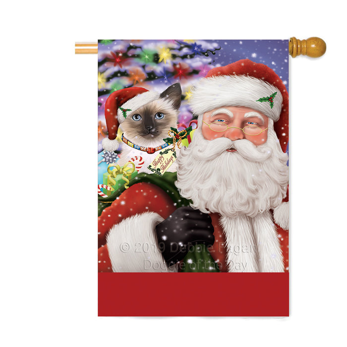 Personalized Santa Carrying Siamese Cat and Christmas Presents Custom House Flag FLG-DOTD-A63521