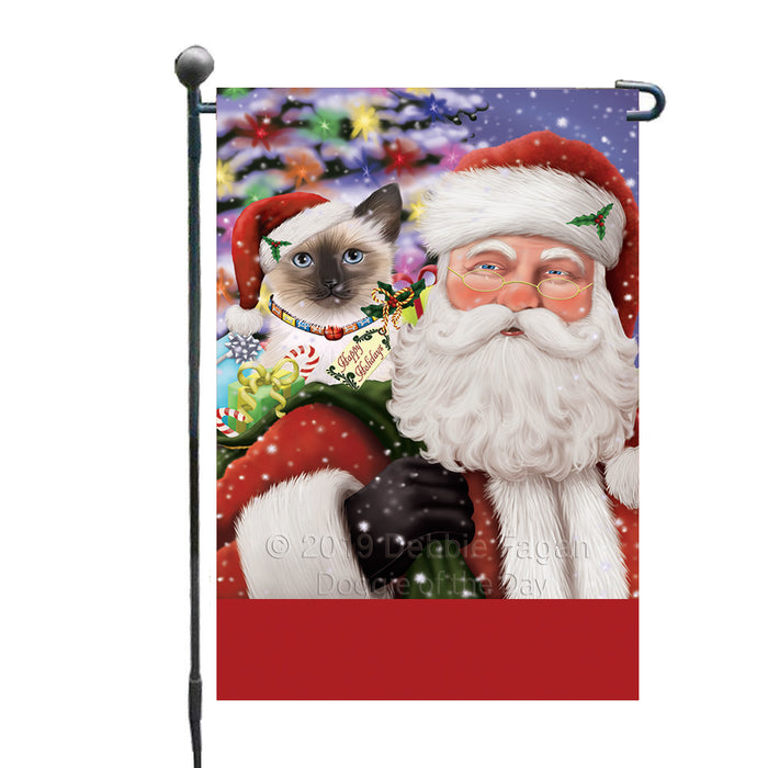 Personalized Santa Carrying Siamese Cat and Christmas Presents Custom Garden Flag GFLG63830